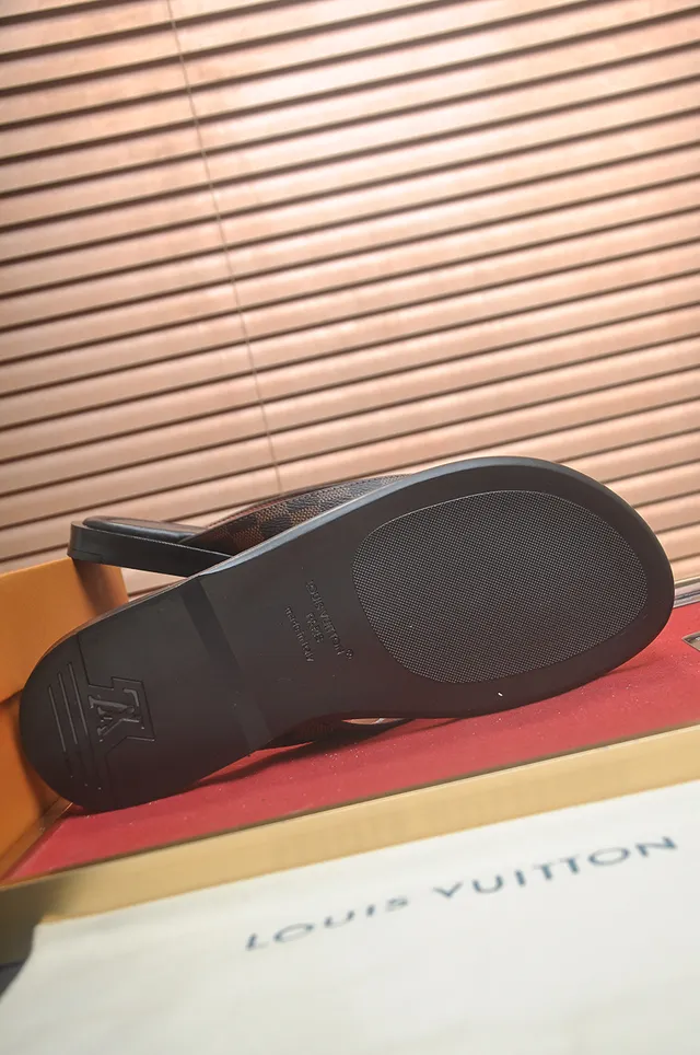 Louis Vuitton أسود بني جلدي سول ثونغ سيليويت نعال 4