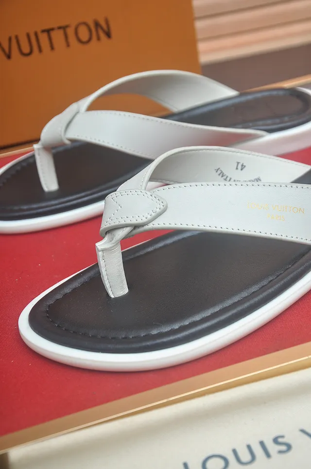 Louis Vuitton أسود بني جلدي سول ثونغ سيليويت نعال 5