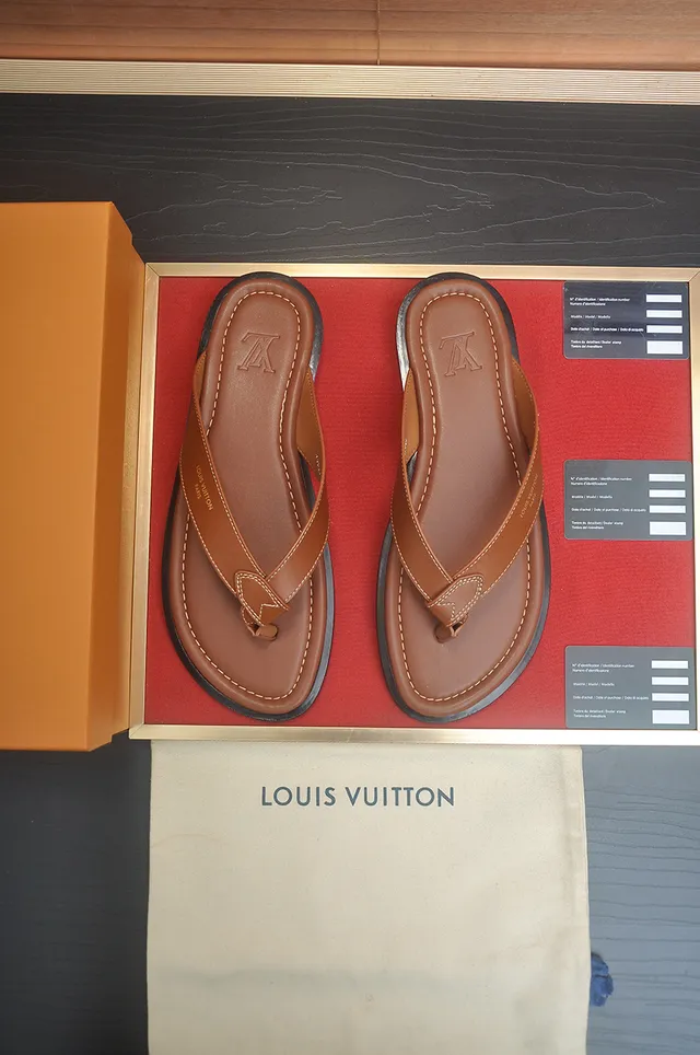 Louis Vuitton أسود بني جلدي سول ثونغ سيليويت نعال 13