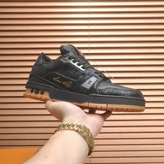 Louis Vuitton Black Brown Textured Upper Gum Rubber Outsole Lifestyle Sneakers