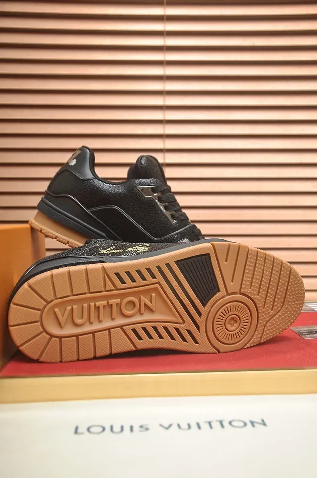 Louis Vuitton Black Brown Textured Upper Gum Rubber Outsole Lifestyle Sneakers 3