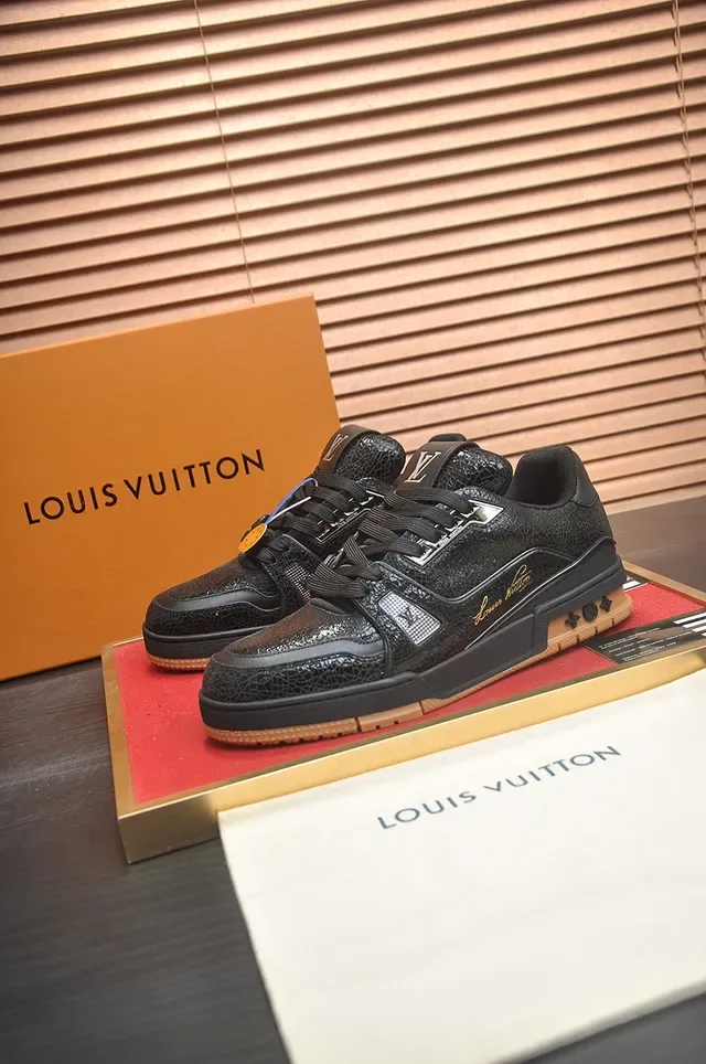 Louis Vuitton Black Brown Textured Upper Gum Rubber Outsole Lifestyle Sneakers 4