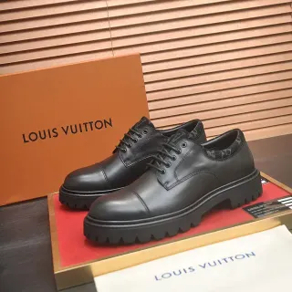 Louis Vuitton Black Cap-Toe Lace-Up Oxford Shoes