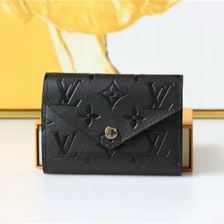 Louis Vuitton Black Gold Embossed Monogram Leather Envelope Flap Short Wallet