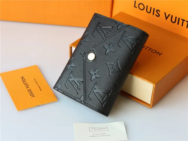 Louis Vuitton Black Gold Embossed Monogram Leather Envelope Flap Short Wallet 14