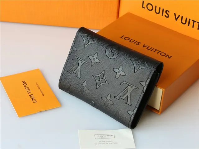 Louis Vuitton Black Gold Embossed Monogram Leather Envelope Flap Short Wallet 15