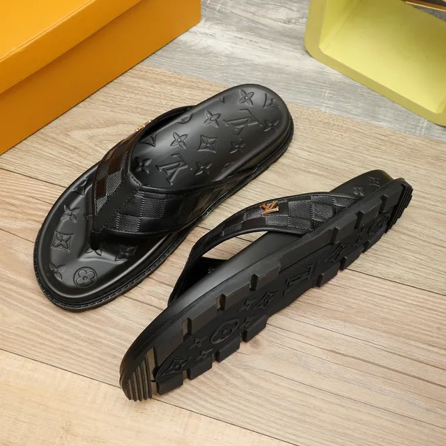 Louis Vuitton Black Gold Embossed Monogram Sole Checkerboard Strap Slippers 4