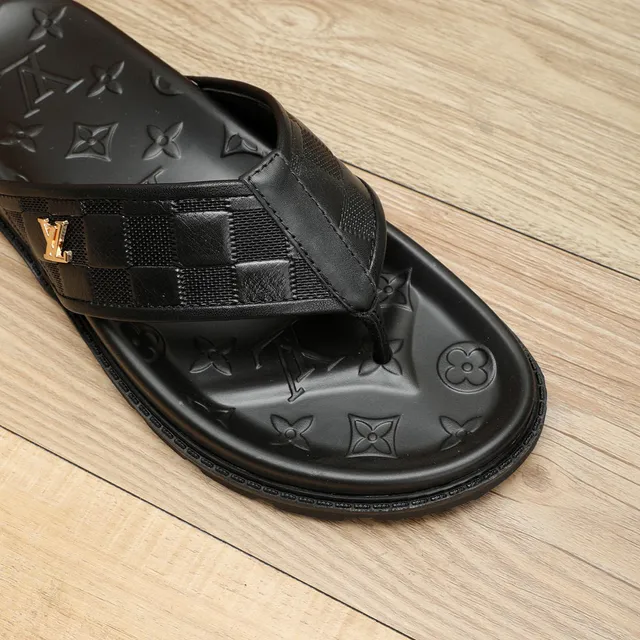 Louis Vuitton Black Gold Embossed Monogram Sole Checkerboard Strap Slippers 7