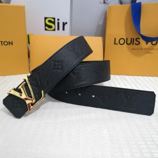 Louis Vuitton Black Gold Embossed Monogram Textured Leather Belt