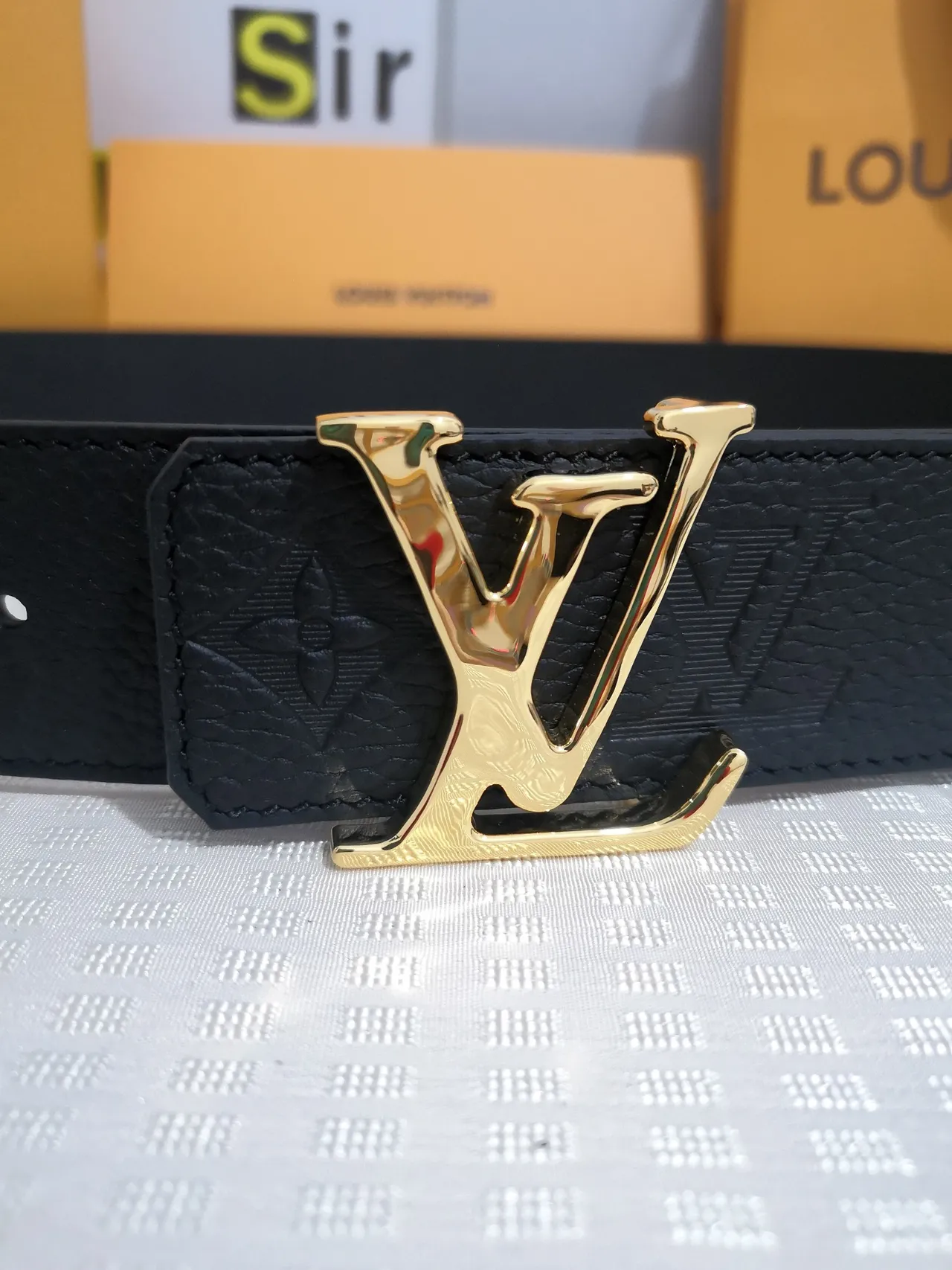 Louis Vuitton Black Gold Embossed Monogram Textured Leather Belt 2