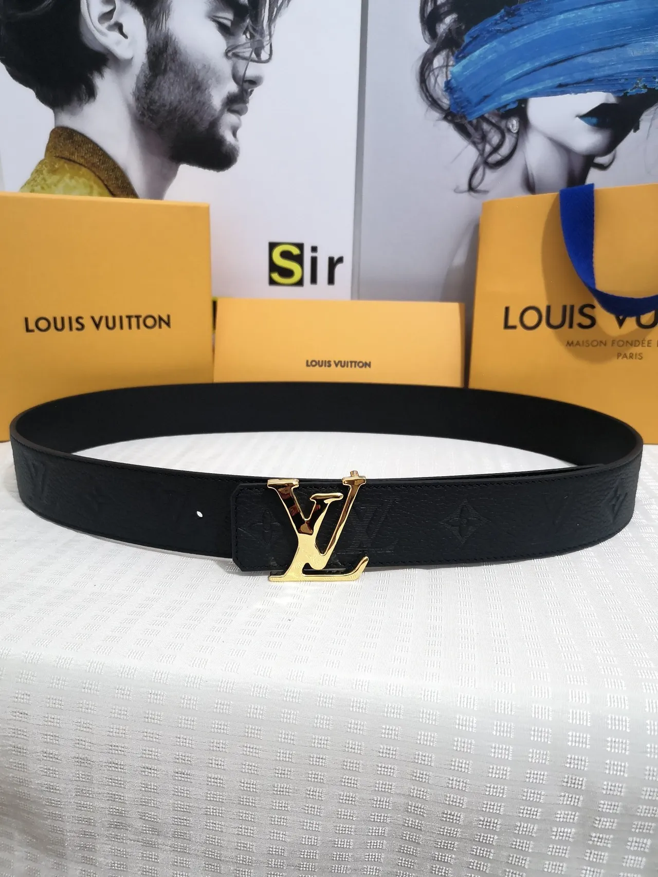 Louis Vuitton Black Gold Embossed Monogram Textured Leather Belt 3