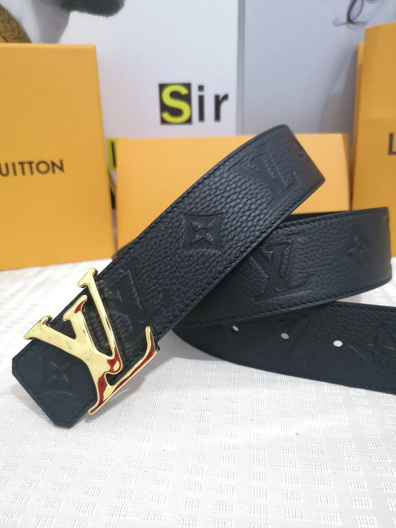 Louis Vuitton Black Gold Embossed Monogram Textured Leather Belt 7