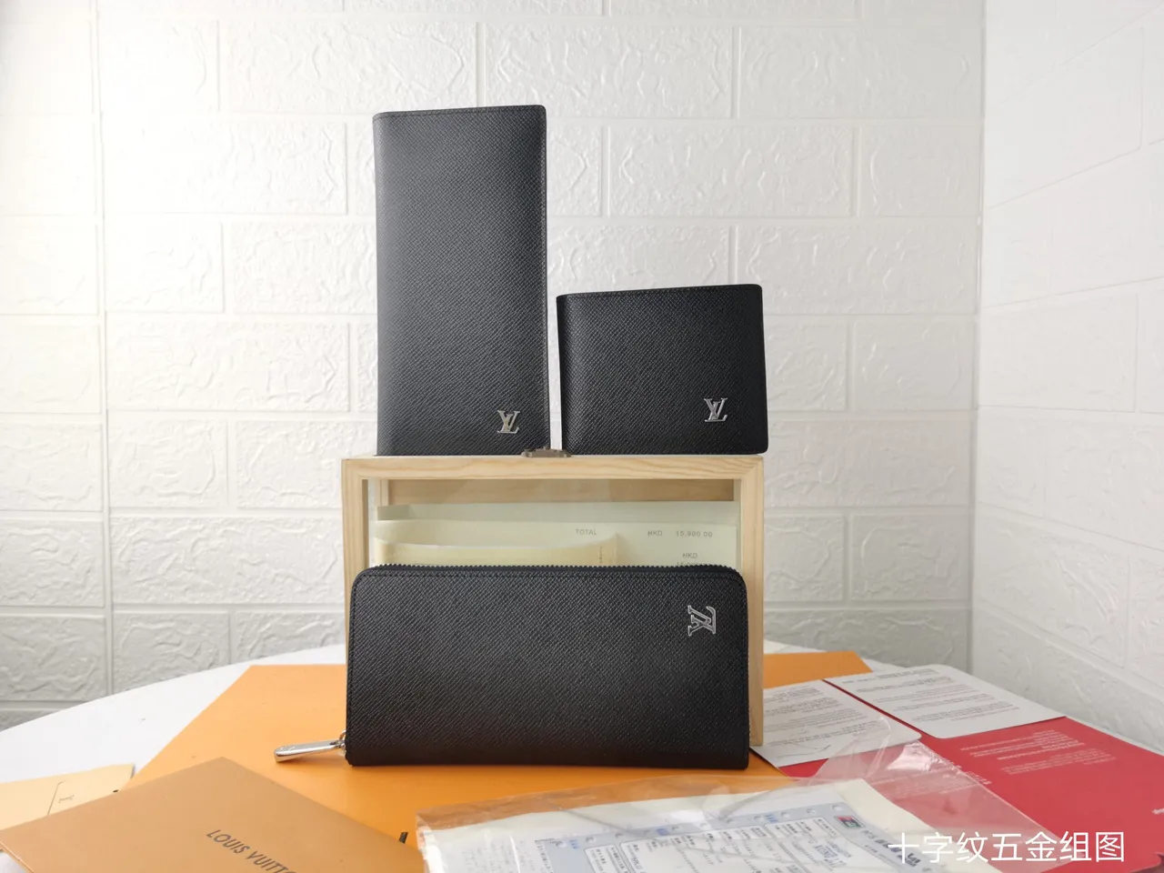 Louis Vuitton Black Gold Textured Leather LV Monogram Long Wallet 2