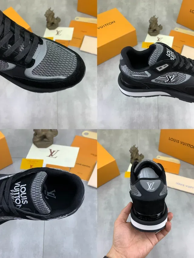 Louis Vuitton Sneakers Lifestyle Noir et Gris Matériaux Mixtes Panneaux Maille et Daim 3