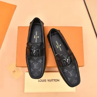 Louis Vuitton 黑色灰色印花帆布皮革边饰乐福鞋
