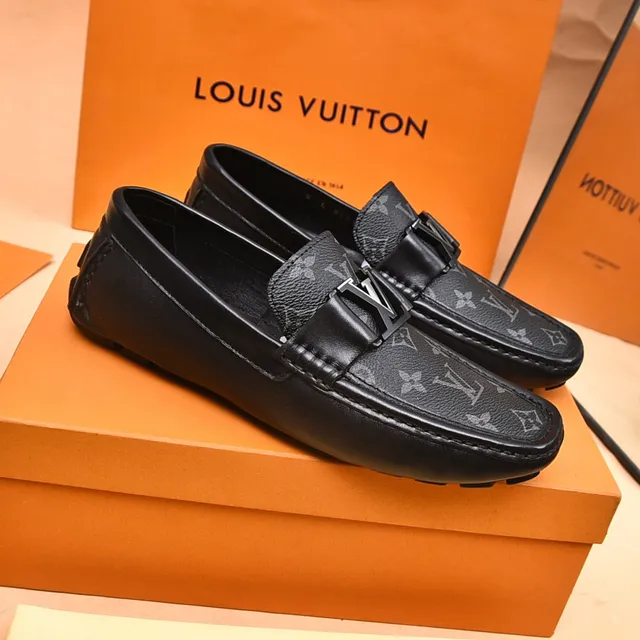 Louis Vuitton Mocassin Noir Gris Monogramme Toile avec Garniture Cuir 2