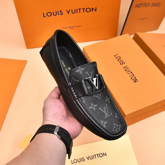 Louis Vuitton Mocassin Noir Gris Monogramme Toile avec Garniture Cuir 7