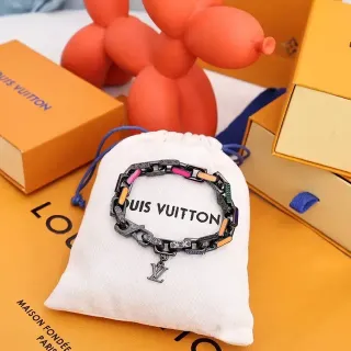 Louis Vuitton سوار أسود متعدد الألوان سلسلة ارتباط كثيفة لمسات مينا