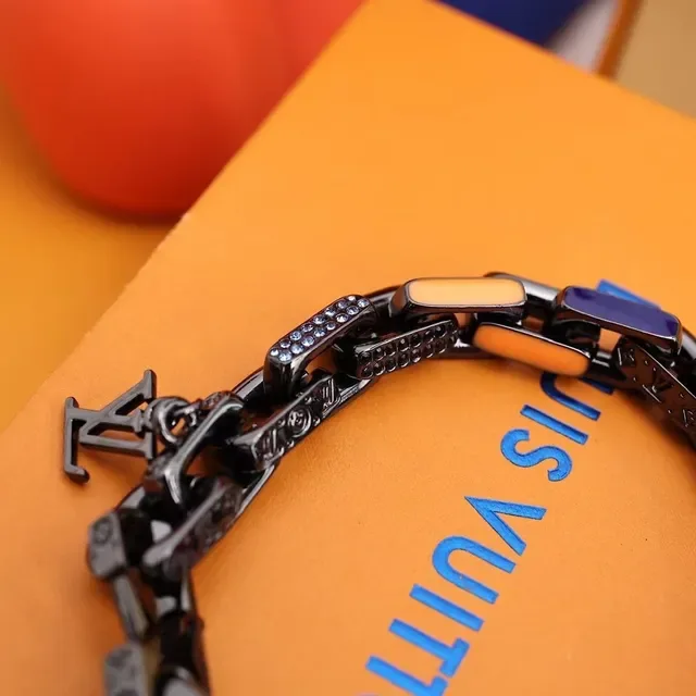 Louis Vuitton Black Multicolor Chunky Link Chain Enamel Accents Bracelet 3