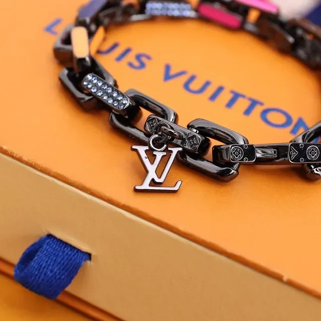 Louis Vuitton Black Multicolor Chunky Link Chain Enamel Accents Bracelet 6
