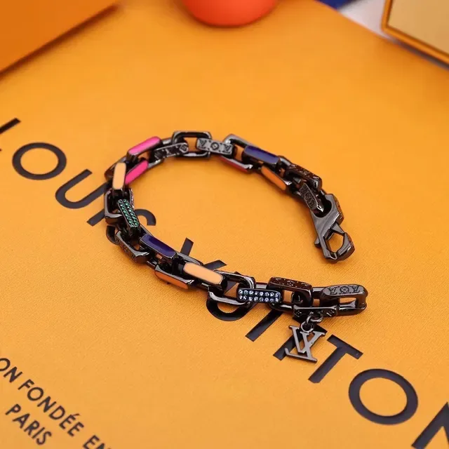Louis Vuitton Black Multicolor Chunky Link Chain Enamel Accents Bracelet 8