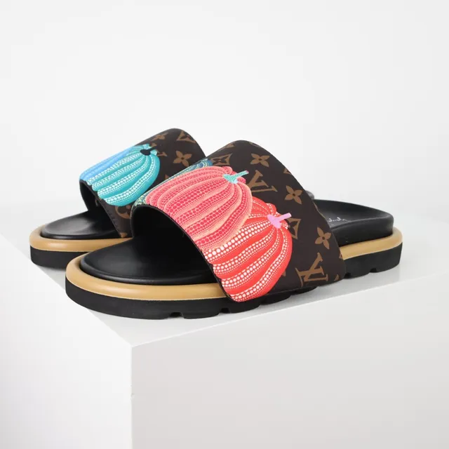 Louis Vuitton Black Multicolor Monogram Canvas Strap Sculpted Platform Sole Slippers 2