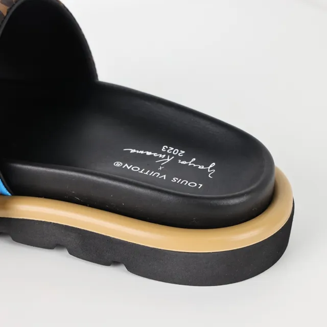 Louis Vuitton Black Multicolor Monogram Canvas Strap Sculpted Platform Sole Slippers 4