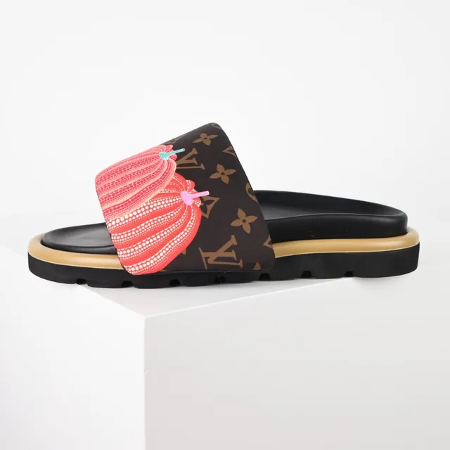 Louis Vuitton Black Multicolor Monogram Canvas Strap Sculpted Platform Sole Slippers 9