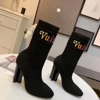 Louis Vuitton Black Multicolor Ribbed Knit Sock-Style Ankle Boots