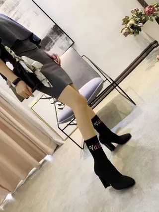 Louis Vuitton Black Multicolor Ribbed Knit Sock-Style Ankle Boots 3
