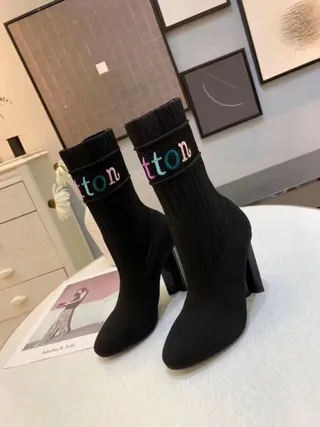Louis Vuitton Black Multicolor Ribbed Knit Sock-Style Ankle Boots 6