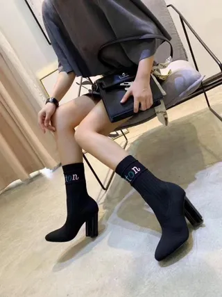 Louis Vuitton Black Multicolor Ribbed Knit Sock-Style Ankle Boots 8