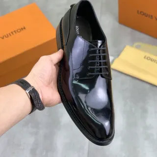 Louis Vuitton Black Patent Leather Cap-Toe Oxford Shoes