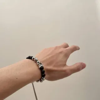 Louis Vuitton Black Silver Beaded Monogrammed Bracelet