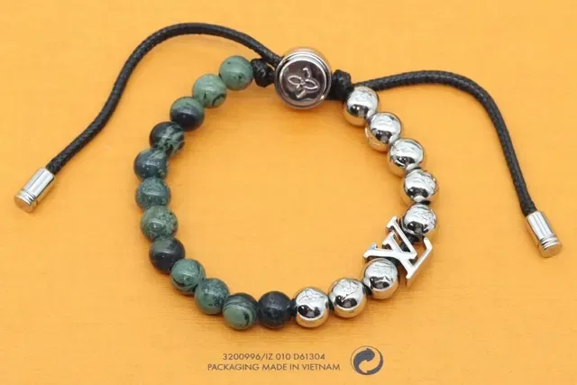 Louis Vuitton Black Silver Beaded Monogrammed Bracelet 2