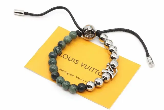 Louis Vuitton Black Silver Beaded Monogrammed Bracelet 7