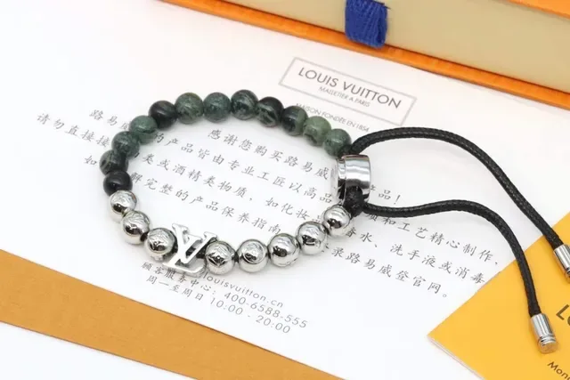 Louis Vuitton Black Silver Beaded Monogrammed Bracelet 8
