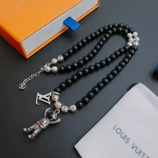 Louis Vuitton Black Silver Beaded Necklace