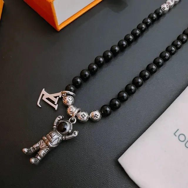 Louis Vuitton Black Silver Beaded Necklace 6