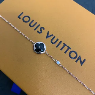 Louis Vuitton Pulsera de Cadena Negra Plata Esmaltada Cuatrohojas Encanto