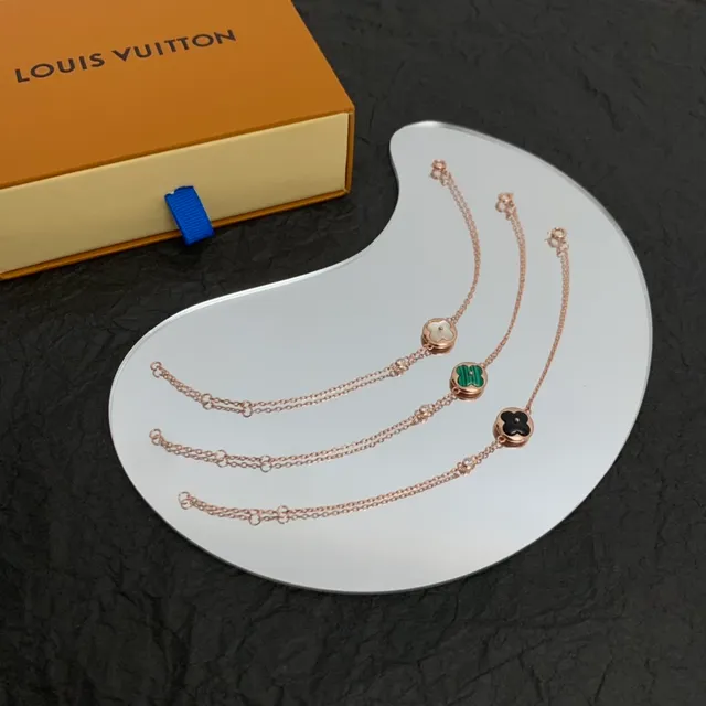 Louis Vuitton Black Silver Chain Enamel Quatrefoil Charm Bracelet 2