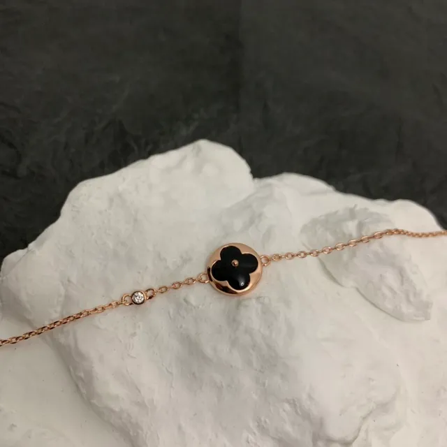 Louis Vuitton Black Silver Chain Enamel Quatrefoil Charm Bracelet 3