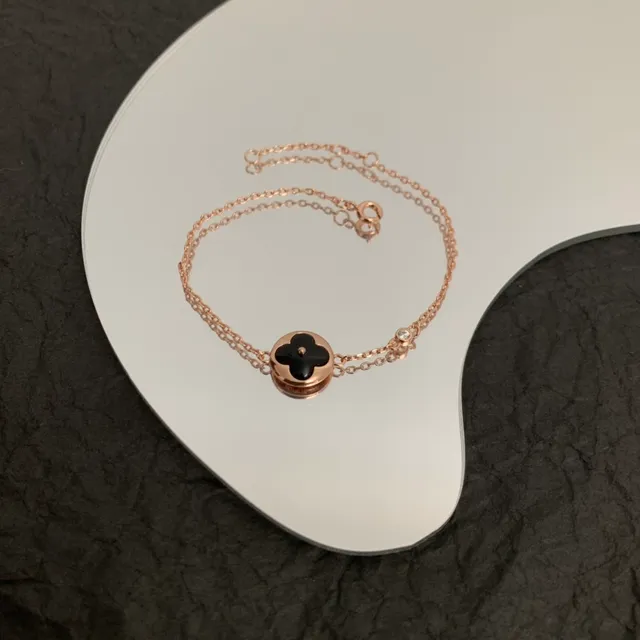 Louis Vuitton Black Silver Chain Enamel Quatrefoil Charm Bracelet 5
