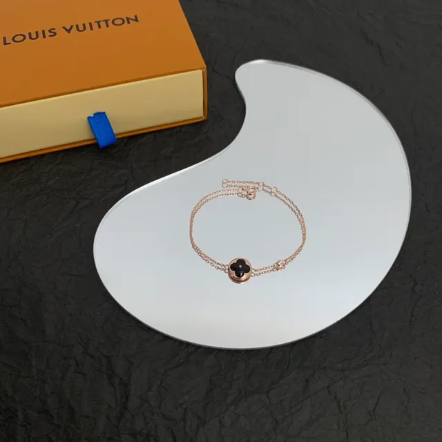 Louis Vuitton Black Silver Chain Enamel Quatrefoil Charm Bracelet 6