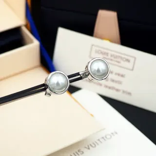 Louis Vuitton Black Silver Pearl-Set Metal Earrings