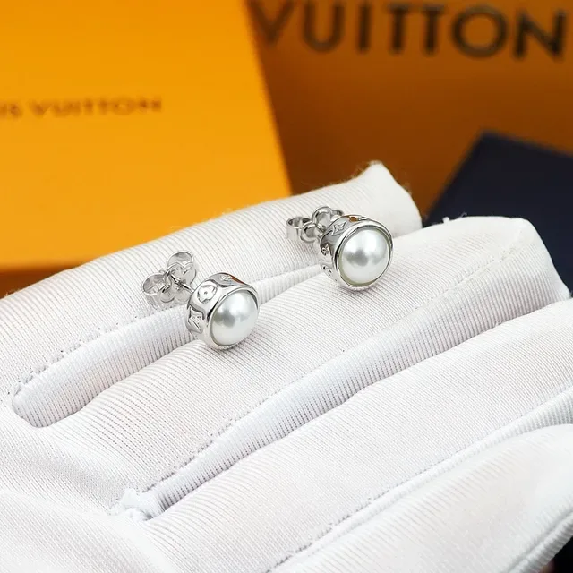 Louis Vuitton Black Silver Pearl-Set Metal Earrings 2