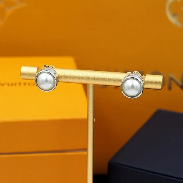 Louis Vuitton Black Silver Pearl-Set Metal Earrings 3