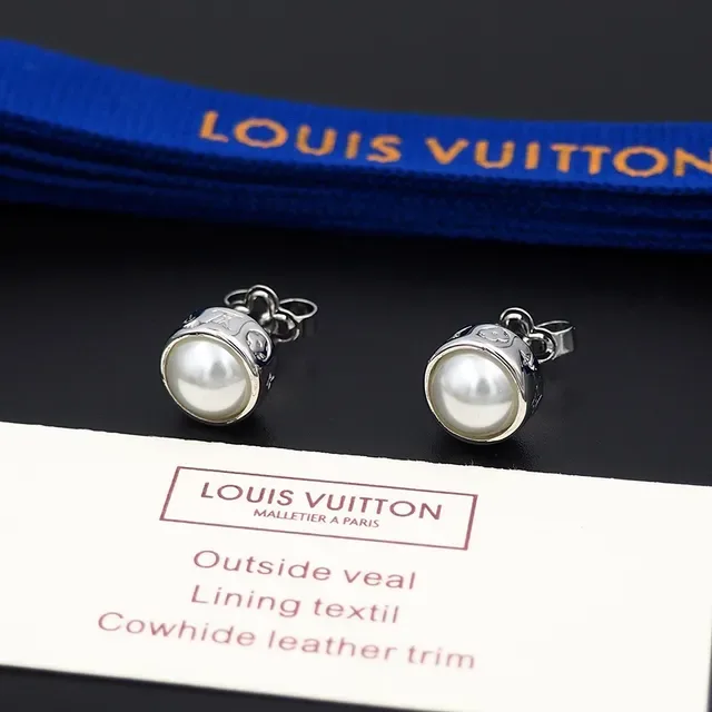 Louis Vuitton Black Silver Pearl-Set Metal Earrings 4