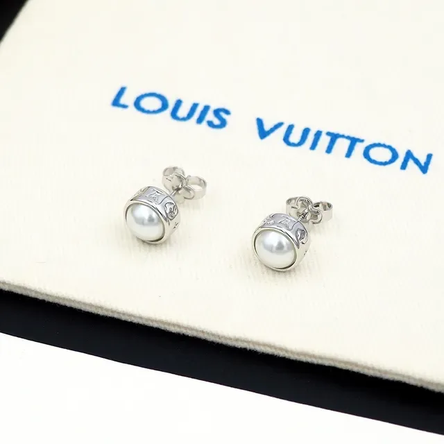 Louis Vuitton Black Silver Pearl-Set Metal Earrings 5