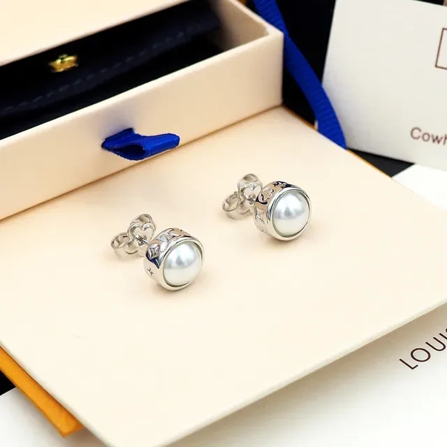 Louis Vuitton Black Silver Pearl-Set Metal Earrings 6